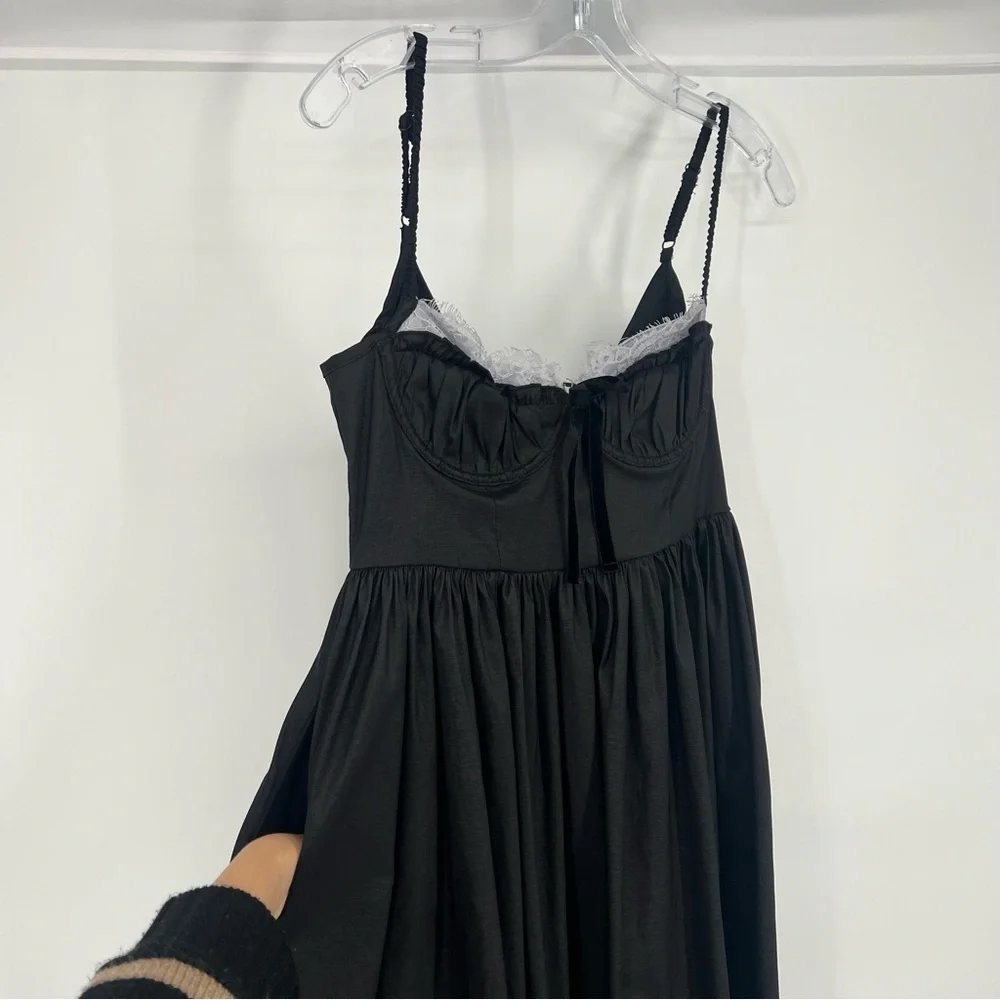 For Love & Lemons Doris Black Sweetheart Neckline Lace Formal Midi Dress Medium - Picture 6 of 15